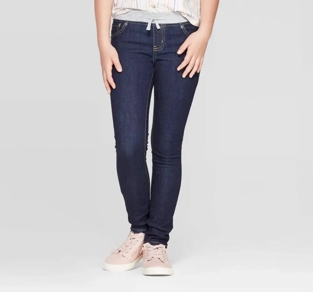 Cat & Jack Girls Mid Rise Pull-On Skinny Jeans Dark Wash Size 8 Super Stretch